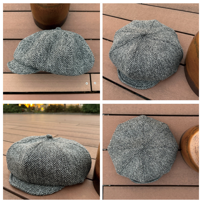 D AND H Herring Bone Wool Newsboy Cap