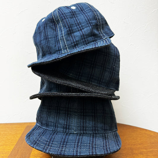 D AND H Navy check selvedge denim BB cap fabric from KURASHIKI JAPAN