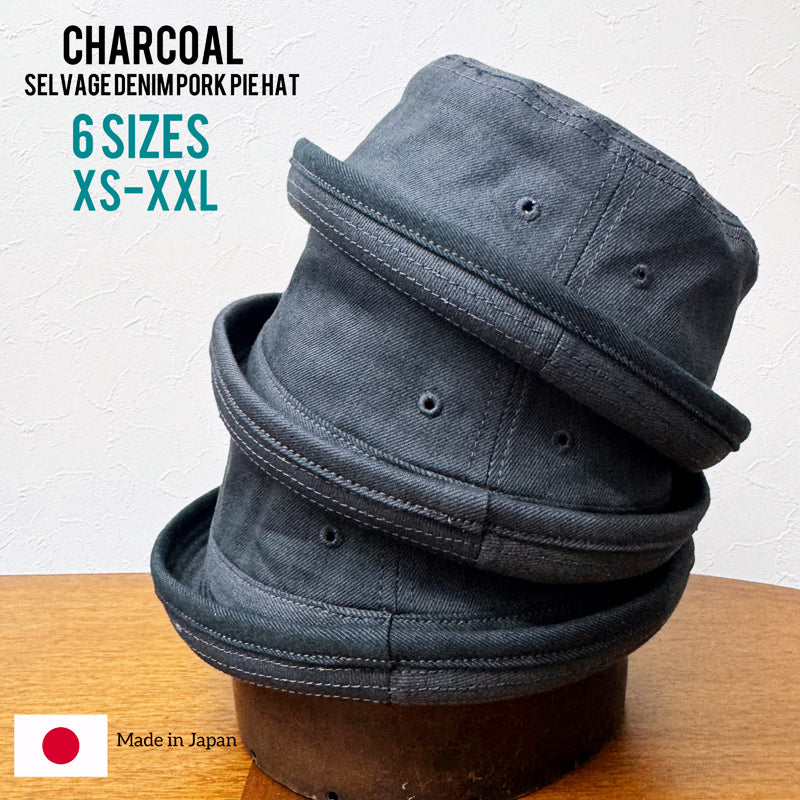 D AND H 13oz charcoal gray selvage denim pork pie hat fabric from okay