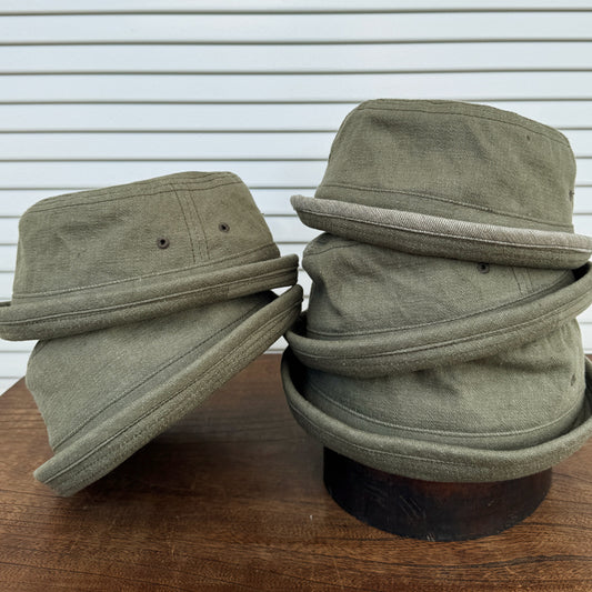 D AND H PORK PIE HAT 12oz Dull Olive Selvedge Raw Denim 6 Sizes