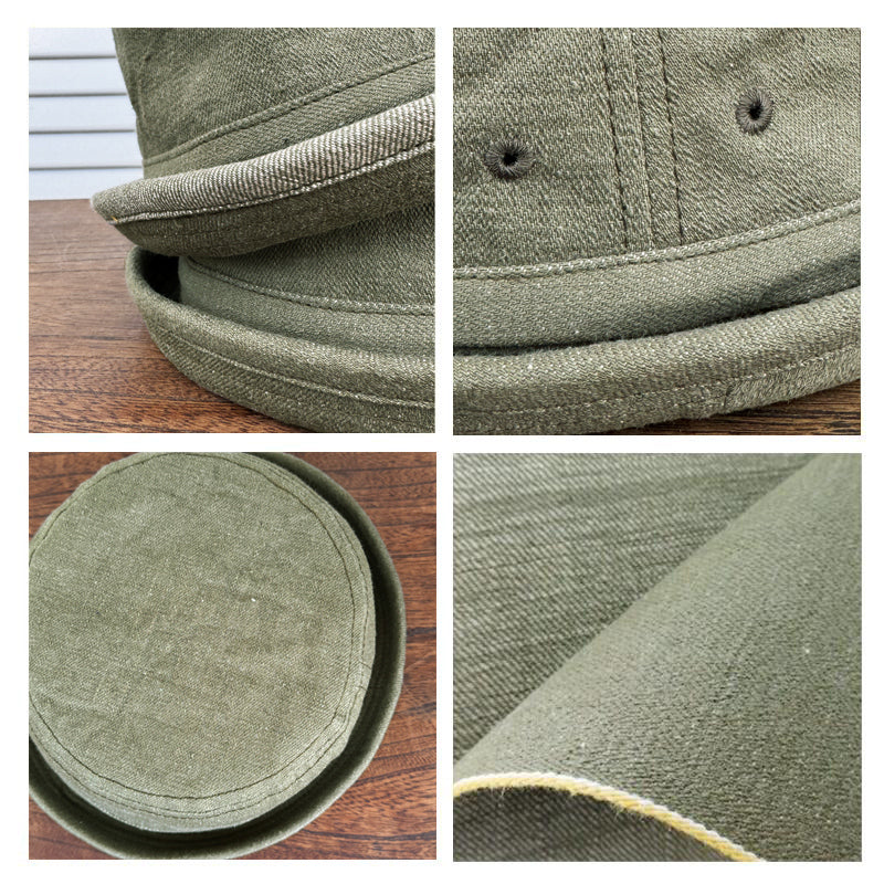 D AND H PORK PIE HAT 12oz Dull Olive Selvedge Raw Denim 6 Sizes