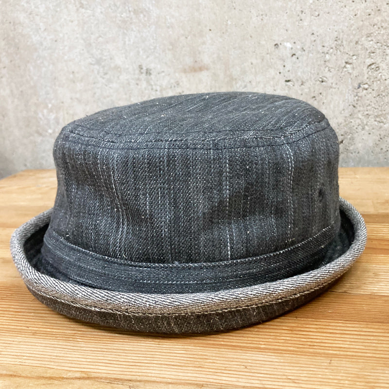 D AND H 14oz gray slab denim pork pie hat fabric from kurashiki