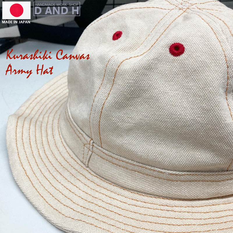D AND H ARMY HAT Kurashiki Canvas bio-washed fabric IVORY BEIGE