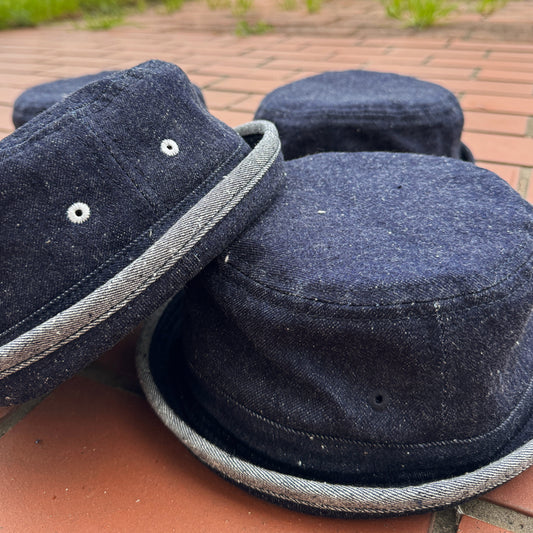 D AND H PORK PIE HAT 12oz selvedge denim fabric with neps 6 Sizes