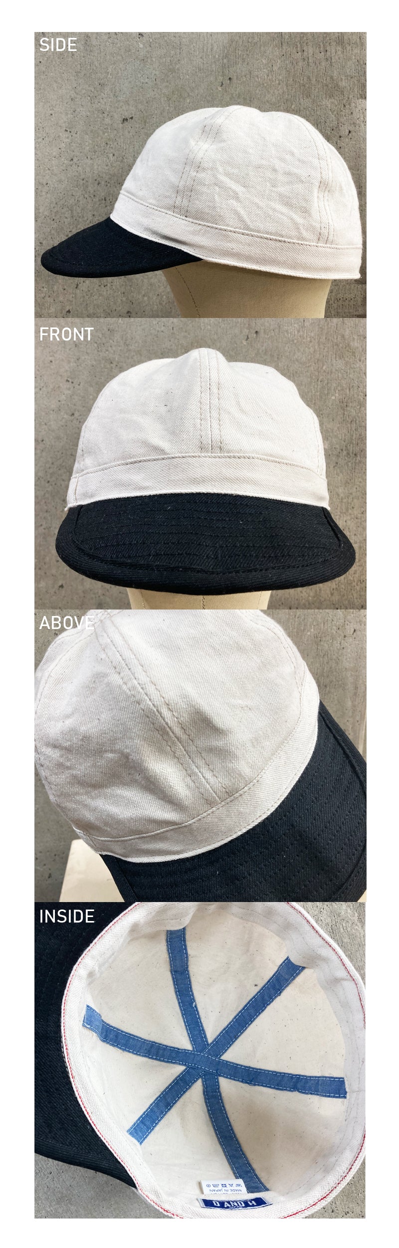 D AND H natural gray fabric and black denim combi POW cap
