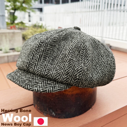 D AND H Herring Bone Wool Newsboy Cap