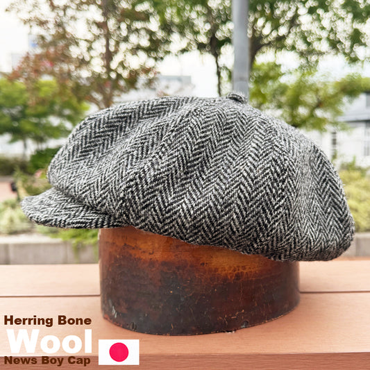 D AND H Herring Bone Wool Newsboy Cap