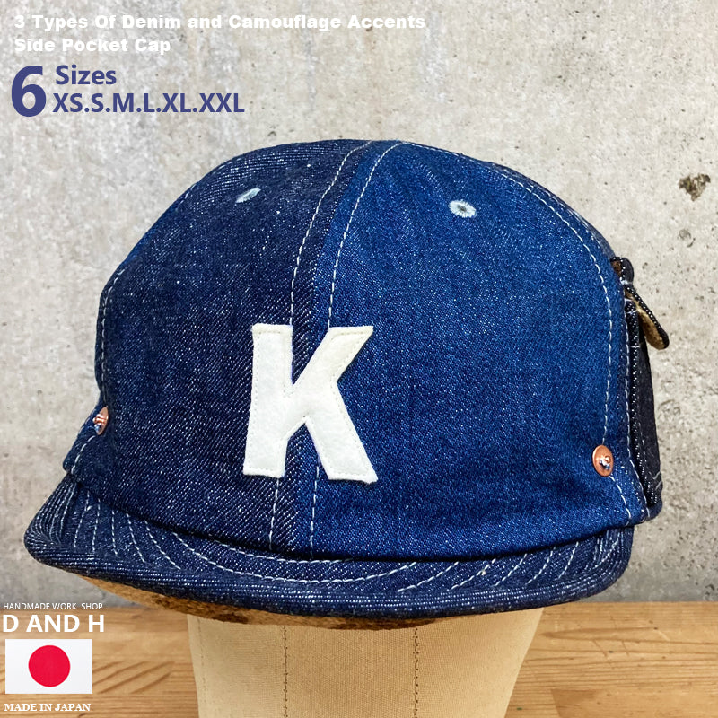 Three denim and camouflage accents side pocket cap fabric from kurashiki JAPAN