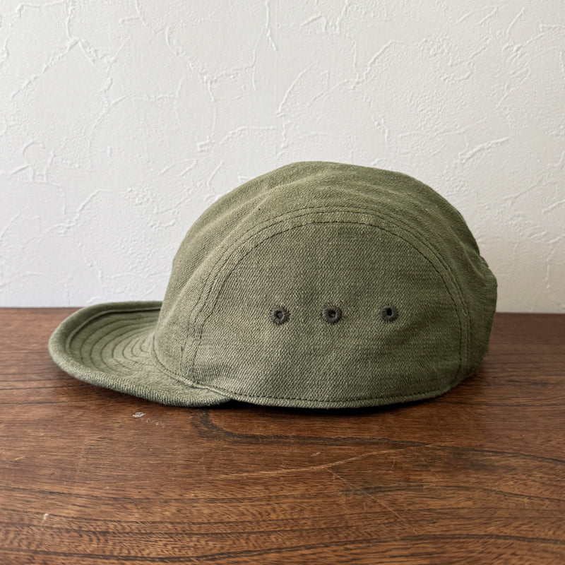 D AND H 12oz selvedge dark olive army raw denim 4panels jet cap fabric from IBARA JAPAN