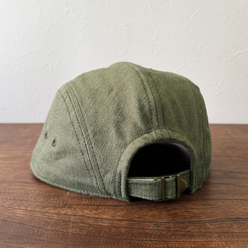 D AND H 12oz selvedge dark olive army raw denim 4panels jet cap fabric from IBARA JAPAN