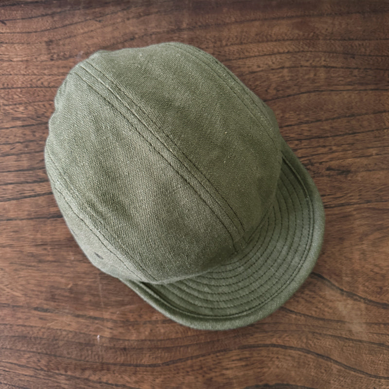 D AND H 12oz selvedge dark olive army raw denim 4panels jet cap fabric from IBARA JAPAN