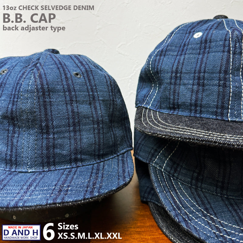 D AND H Navy check selvedge denim BB cap fabric from KURASHIKI JAPAN