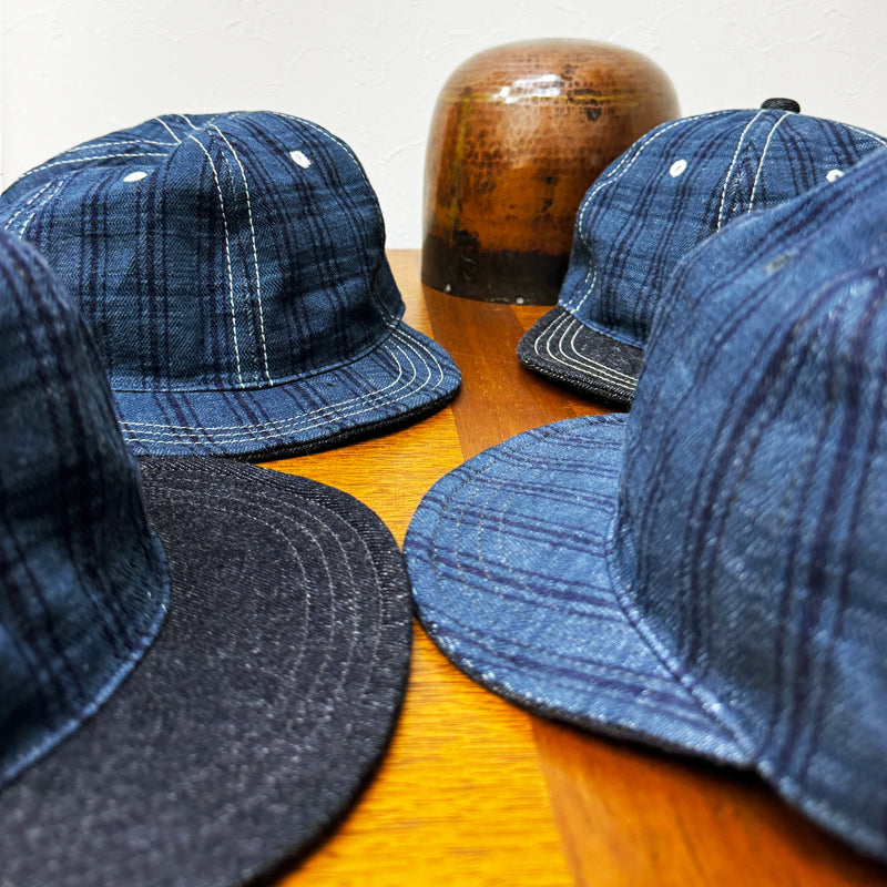 D AND H Navy check selvedge denim BB cap fabric from KURASHIKI JAPAN