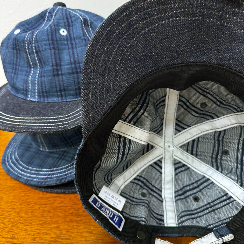 D AND H Navy check selvedge denim BB cap fabric from KURASHIKI JAPAN