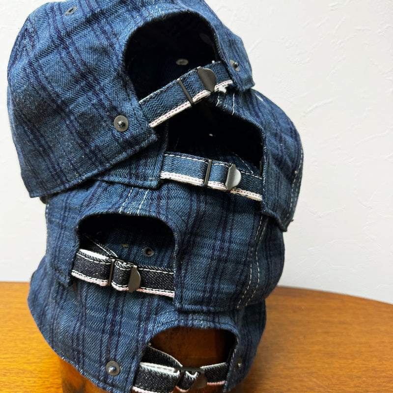 D AND H Navy check selvedge denim BB cap fabric from KURASHIKI JAPAN