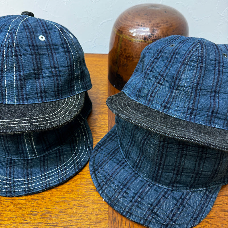 D AND H Navy check selvedge denim BB cap fabric from KURASHIKI JAPAN