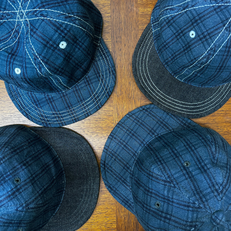 D AND H Navy check selvedge denim BB cap fabric from KURASHIKI JAPAN