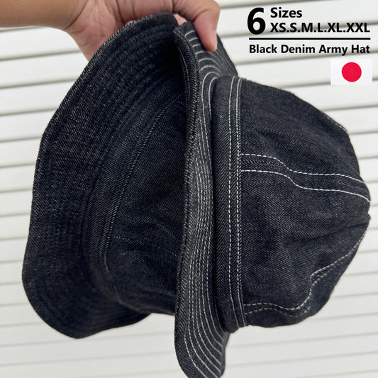 D AND H 12.5oz New Black Denim army hat fabric from kurashiki