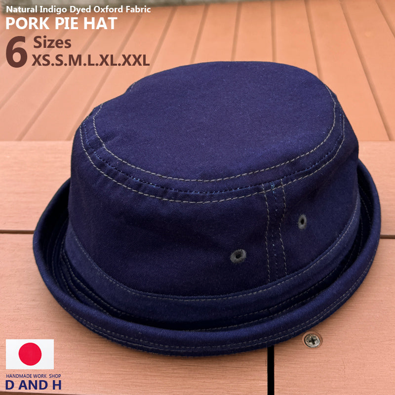 D AND H Natural Indigo Dyed Oxford Fabric Pork Pie Hat  Japan fabric