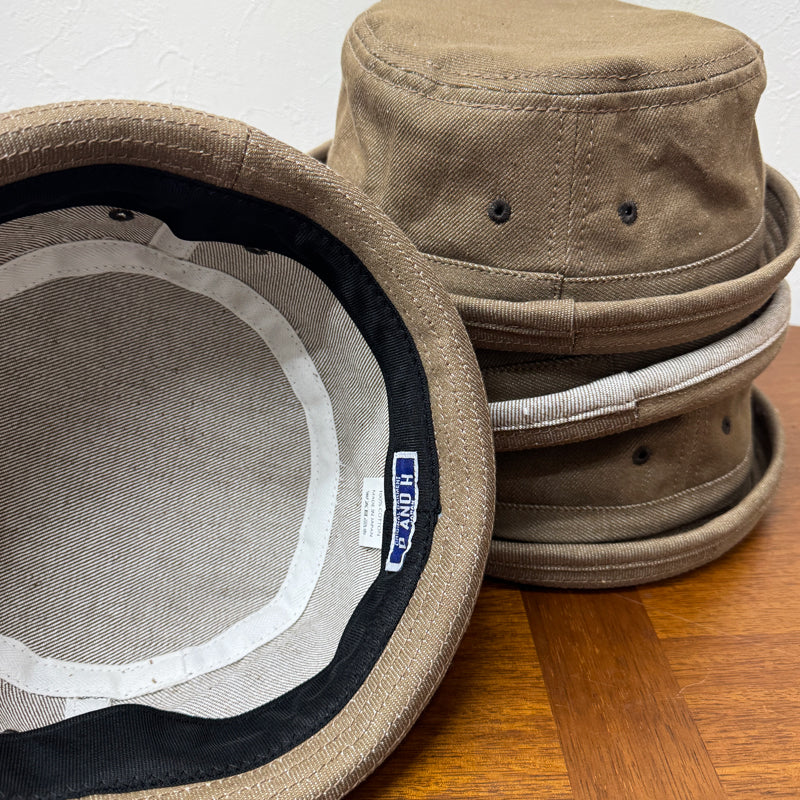 D AND H PORK PIE HAT 14oz brown-beige denim fabric 6 Sizes