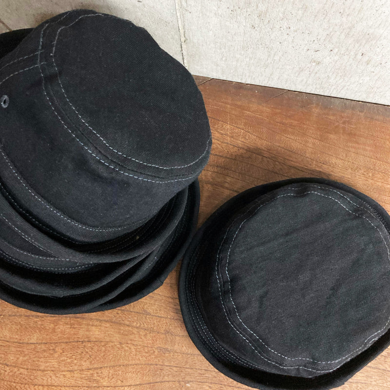 D AND H 12oz black denim pork pie hat fabric from kurashiki