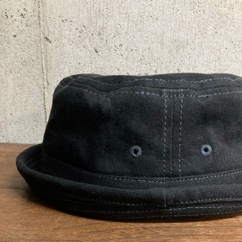 D AND H 12oz black denim pork pie hat fabric from kurashiki