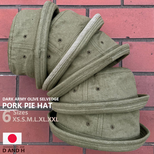 ”For resending”PORK PIE HAT 12oz Dull Olive Selvedge
