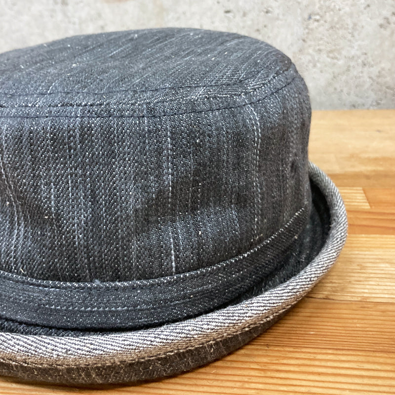 D AND H 14oz gray slab denim pork pie hat fabric from kurashiki