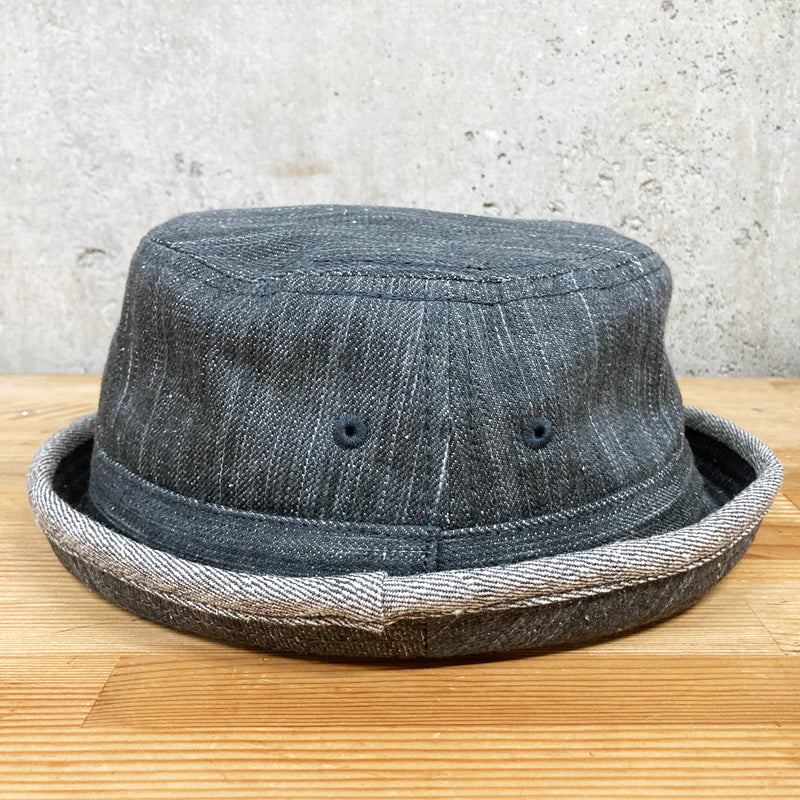 D AND H 14oz gray slab denim pork pie hat fabric from kurashiki