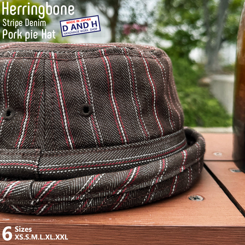 D AND H PORK PIE HAT 11oz Herringbone Stripe denim fabric 6 Sizes