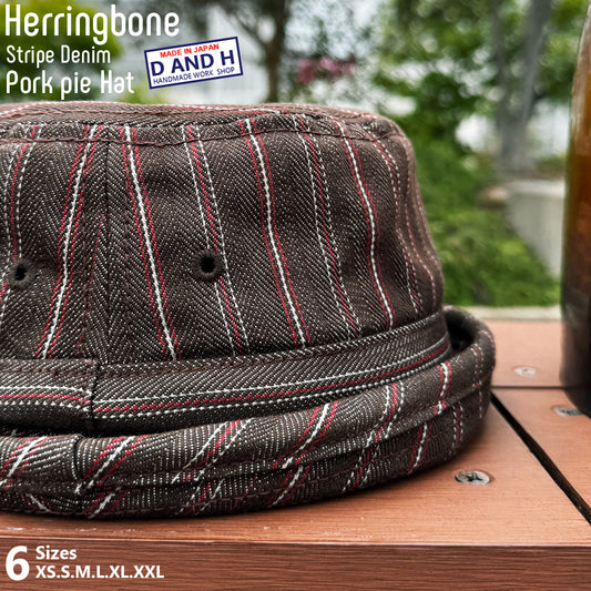 D AND H PORK PIE HAT 11oz Herringbone Stripe denim fabric 6 Sizes