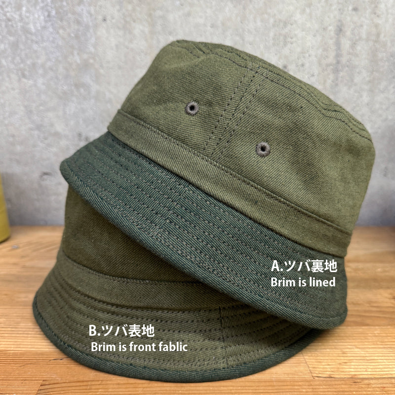 D AND H PORK PIE HAT 12oz mos green selvedge denim fabric 6 Sizes
