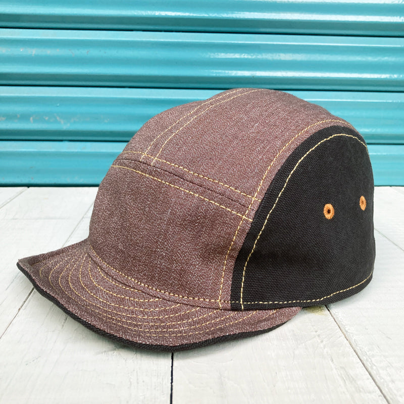 D AND H Brown mix dungaree and Kurashiki canvas combination short brim jet cap