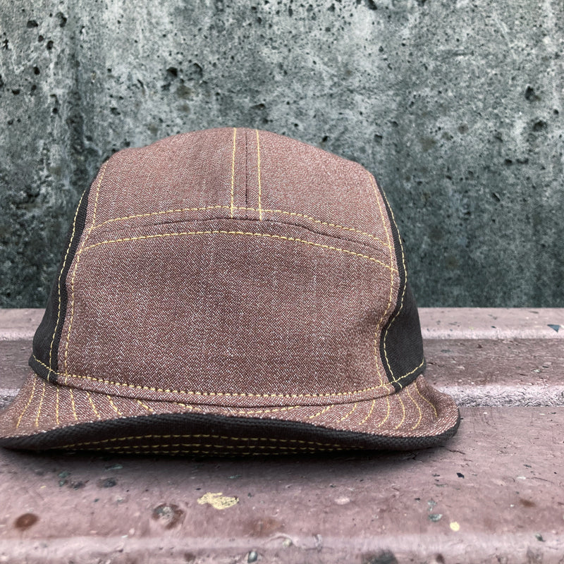 D AND H Brown mix dungaree and Kurashiki canvas combination short brim jet cap