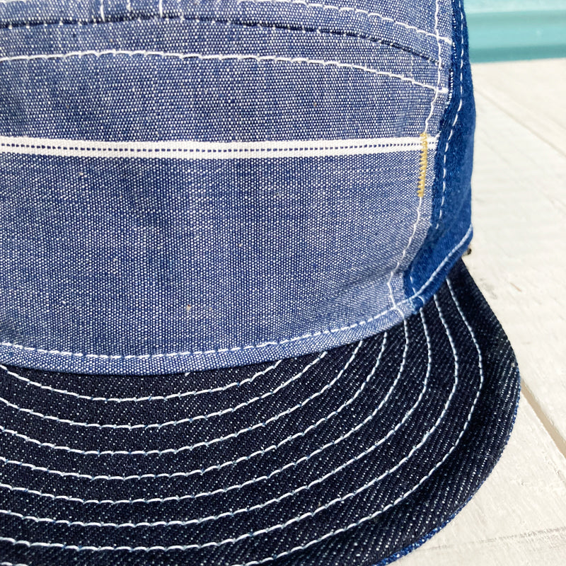 D AND H Heavy dungaree and washed blue denim combi short brim jet cap