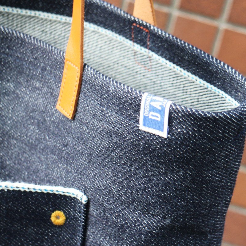 D AND H Super heavy 23 oz. selvedge denim simple tote bag from Okayama with  high quality leather handles