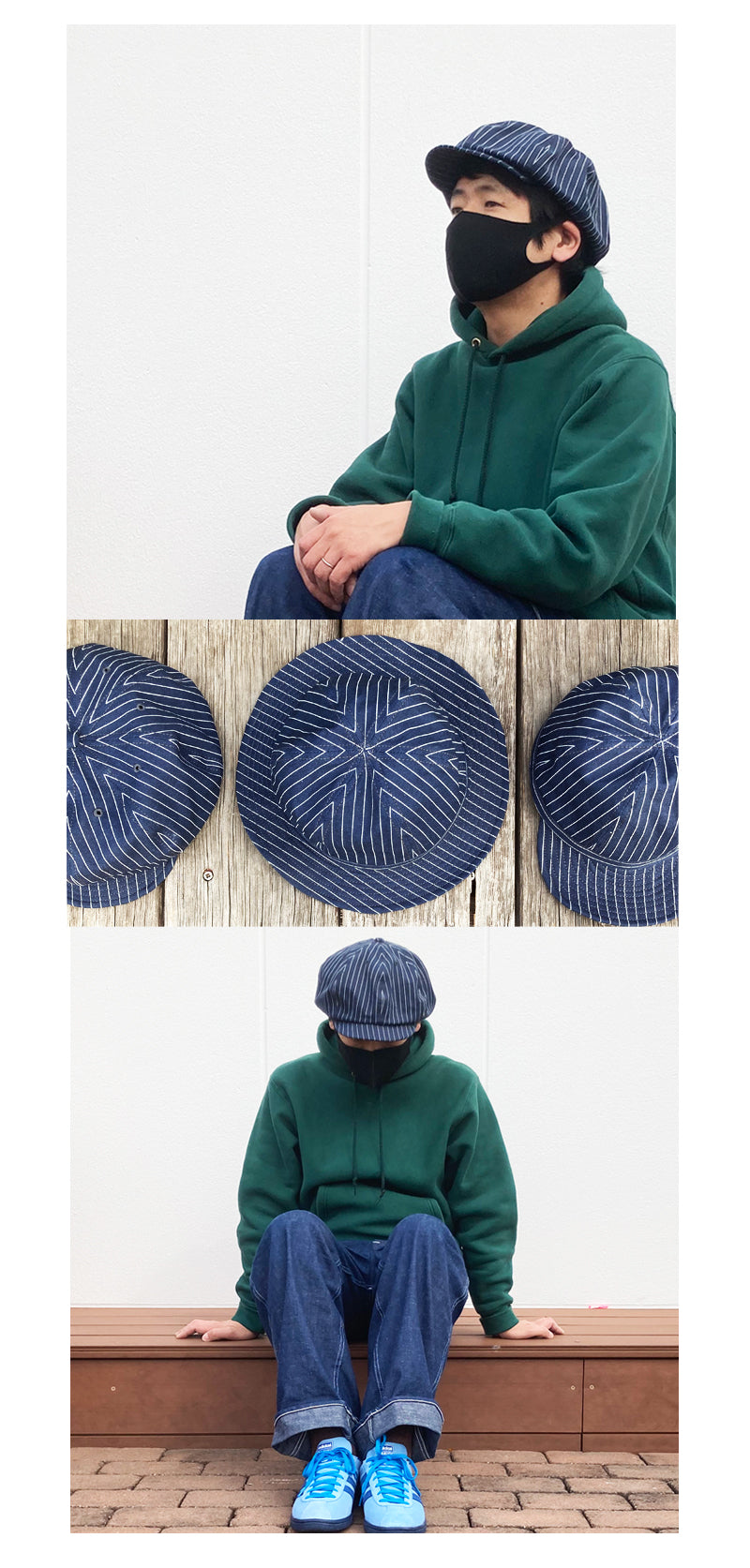 D AND H Indigo stripes newsboy cap 6sizes