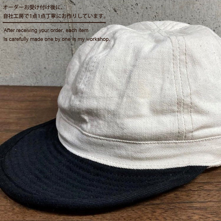 D AND H natural gray fabric and black denim combi POW cap