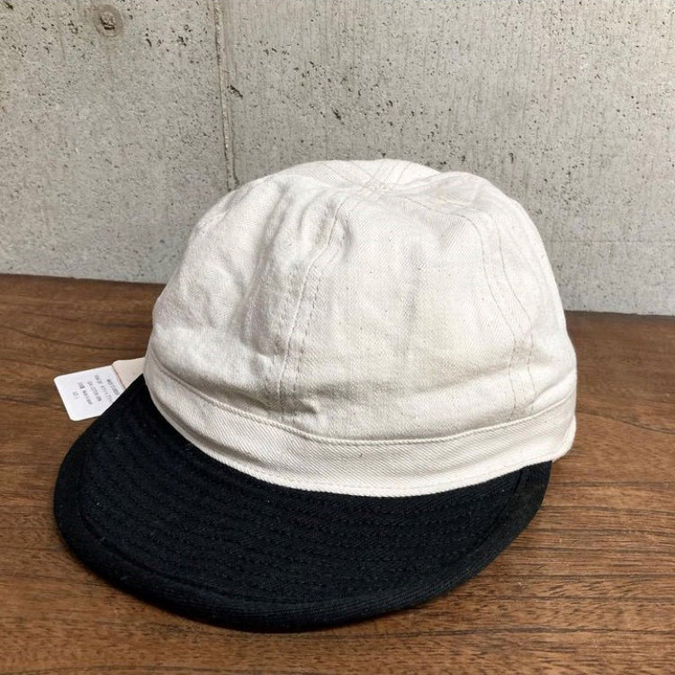 D AND H natural gray fabric and black denim combi POW cap