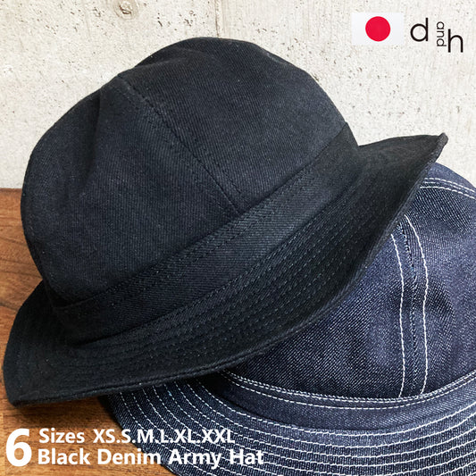 D AND H 14oz black denim army hat fabric from kurashiki