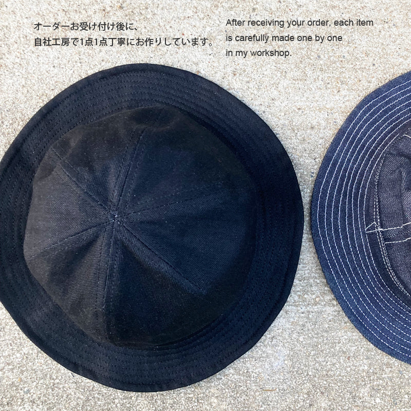 D AND H 14oz black denim army hat fabric from kurashiki