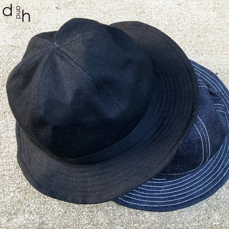 D AND H 14oz black denim army hat fabric from kurashiki