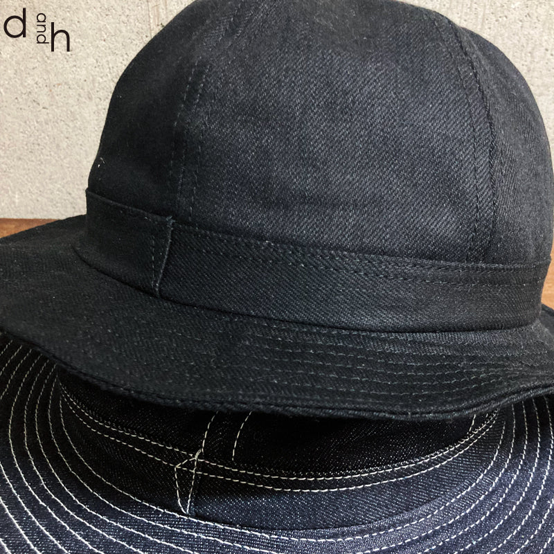 D AND H 14oz black denim army hat fabric from kurashiki