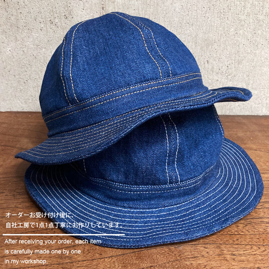 D AND H washed blue denim army hat fabric from kurashiki