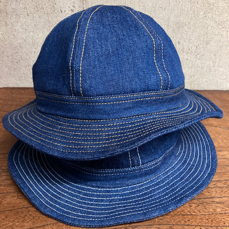 D AND H washed blue denim army hat fabric from kurashiki