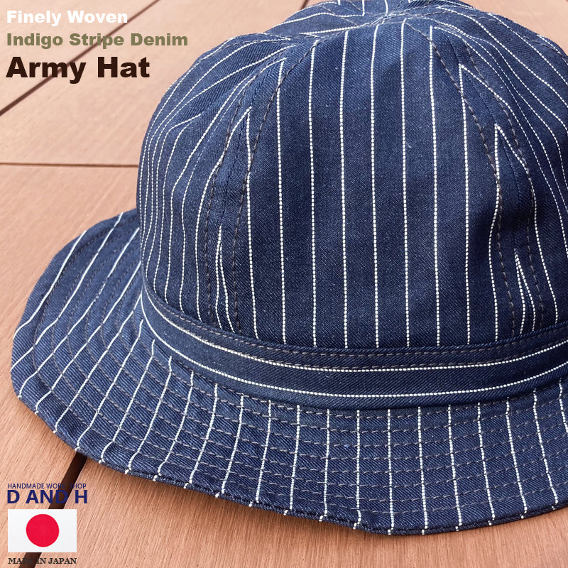 D AND H Indigo stripes Army hat 6sizes