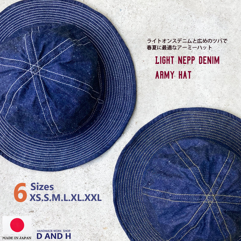 D AND H 9oz Light nepp denim Wide Brim army hat fabric from kurashiki