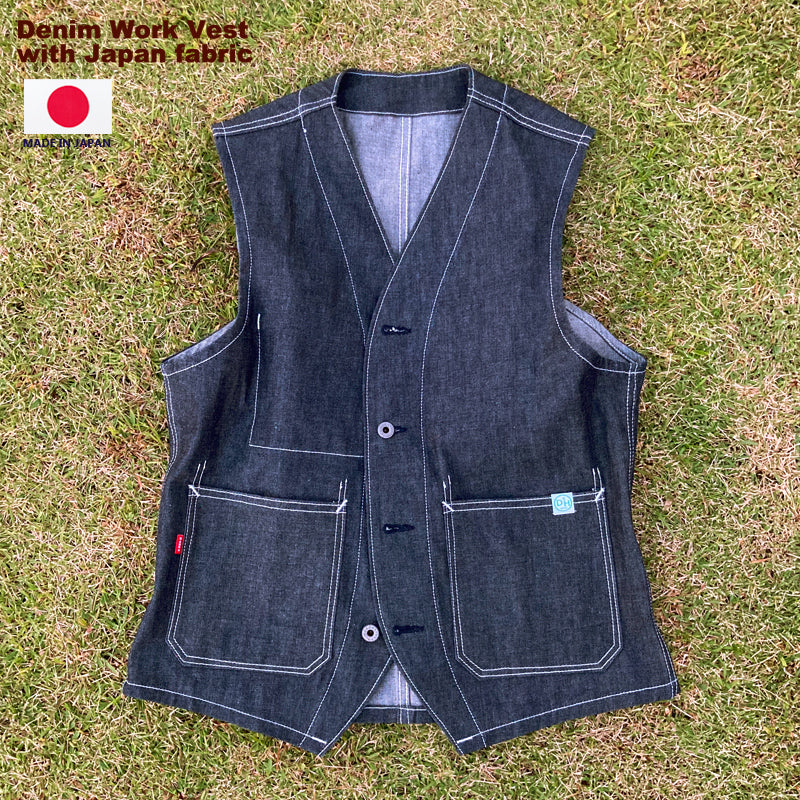 D AND H 12oz denim work vest with japan fabric