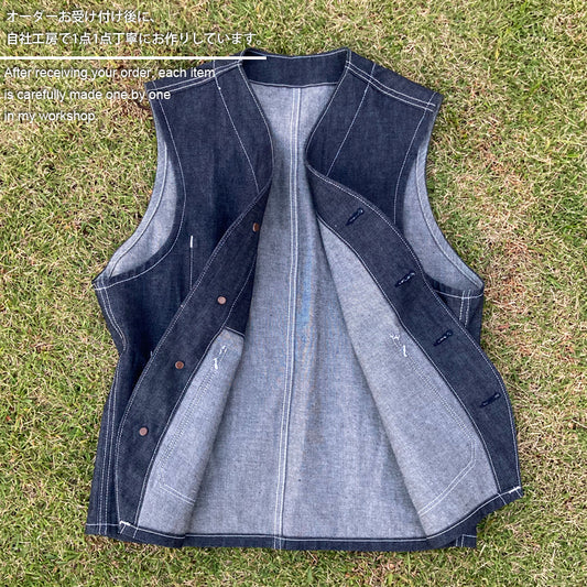 D AND H 12oz denim work vest with japan fabric
