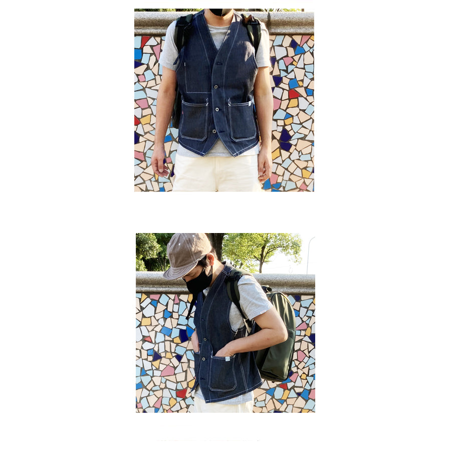 D AND H 12oz denim work vest with japan fabric